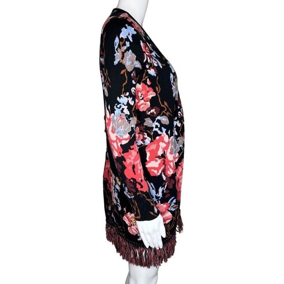 INC International Concepts Sweater Women Large Black Pink Floral Cardigan Boho - Picture 2 of 8